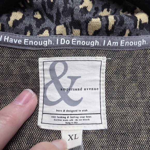 Ampersand Avenue Hoodie Womens XL Black Half Zip Leopard Print Kangaroo Pocket - Picture 5 of 8